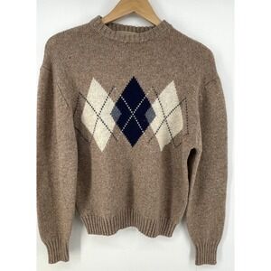 Vtg McGregor Sweater Mens *S Wool Blend Brown Argyle Crew Neck Preppy Classic
